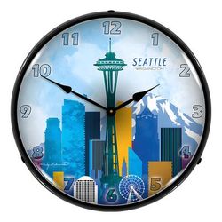 Collectable Sign and Clock Seattle Skyline Backlit Wall Clock