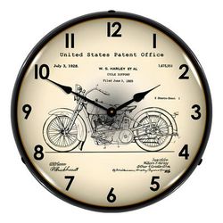 Collectable Sign and Clock 1928 Harley Patent Blueprint Backlit Wall Clock