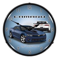 Collectable Sign and Clock 2014 SS Blue Camaro Backlit Wall Clock