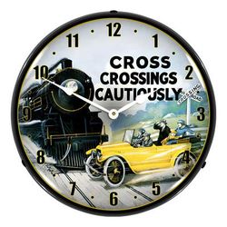 Collectable Sign and Clock Railroad Crossing Safety Backlit Wall Clock