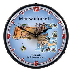 Collectable Sign and Clock Massachusetts Supports the 2nd Amendment Backlit Wall Clock