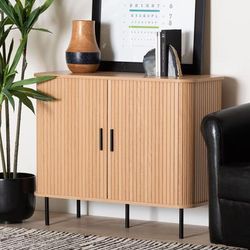 Lucia Fluted Wood Storage Cabinet by Baxton Studio in Light Oak (Size OS)