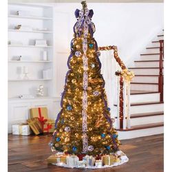 Fully Decorated Pre-Lit 7 Pop-Up Christmas Tree by BrylaneHome in Royal Blue