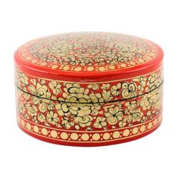 Papier mache box, 'Ruby Gold Bouquet'