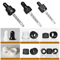 50pcs Plastic Black/White Screw Press Dropper Cover Cap with Glass pipette for 5/10/15/20/30/50/100ml Essential oil Bottles