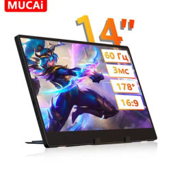 MUCAI N140-S36 14-inch portable monitor 1366x768, 178°/60Hz, built-in speakers, 2*Type-C, Mini HDMI, for laptop/PS5/phone.