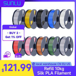 SUNLU Silk PLA+ filament 10kg 1.75mm For Bambu lab/Creality all 3D Printer mix color smooth Vacuum pack Fast shipping