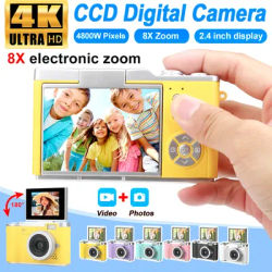 Digital Camera 4K 48MP CCD 8X Zoom Student Camera 180° Flip 2.4 inch Screen for Kid Autofocus Vlogging Portable Compact Camera