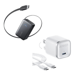Anker Nano Power Bank (10K, 45W, Built-In Retractable USB-C Cable) and Anker Nano Charger (45W) with USB-C to USB-C Cable