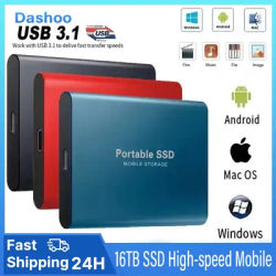 Portable External Hard Drive 16TB Portable SSD High-speed Mobile USB 3.1/Type-C Hard Disk High-Speed Storage for PC/Mac/Phone