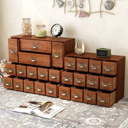 Retro Drawer Storage Organizer Multi-Compartment Desktop Display Unit for Office Document Storage Space Saving Make Up Cabinet