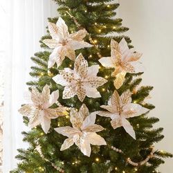 6" Poinsettia Tree Clips, Set of 5 by BrylaneHome in Gold Champagne