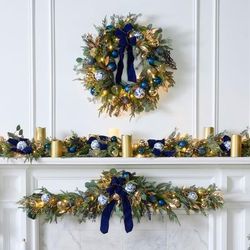 36" Pre-Lit Midnight Blue Swag by BrylaneHome in Royal Blue