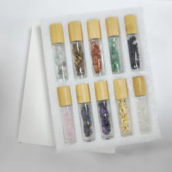 10Pcs 10ml Roll On Bottle Essential Oil Natural Jade Roller Bottles with Crystal Chip Glass Travel Refillable Bottle Containers