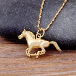 Nidin New Arrival Horse Pendant Fashion Party Wedding Jewelry for Women Men Lucky Running Horse Chain Gold Plated Necklace Gift