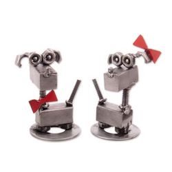 'Pair of Dog-Themed Eco-Friendly Recycled Auto Part Figurines'