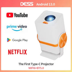 DESS 4K Projector Android 13 TV OS 1280*720P Wifi6 BT5.0 4K Decode Cinema Outdoor Rotatable 180°Video Movie Portable Projector