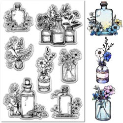 Plants Clear Stamps Plant Stampers Silicone Rubber Reusable Transparent Spring Flower Leaves Bottle Decorative Paper Stamp Seals