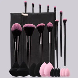 12PCS soft multi-functional facial makeup brush set +12PCS dry and wet dual-purpose beauty egg powder puff +1PCS storage bag