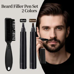 Men Beard Filler Pen Set Long Lasting Waterproof Sweatproof Moustache Enhancer Pen Beard Shape Repair Brush Beard Coloring Tools