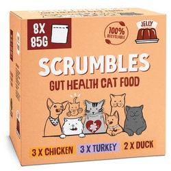 8x85g Meat in Jelly Selection Gut Friendly Cat Food Scrumbles Wet Cat Food