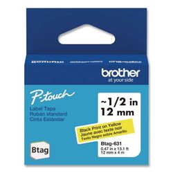 Brother P-Touch Genuine P-Touch BTAG Label Tapes, 0.47" x 13.1 ft, Black on Yellow (BRTBTAG631)