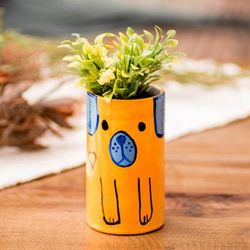 'Hand-Painted Ceramic and Utensil Pen Holder with Dog Motif'