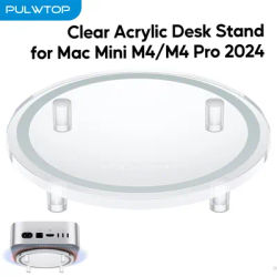 PULWTOP Clear Acrylic Desk Stand for Mac Mini M4/M4 Pro 2024, Minimalist M4 Holder with Easy Power Button Access