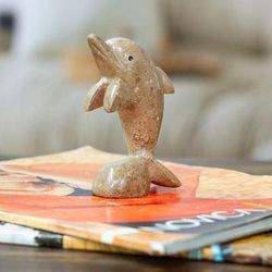 'Dolphin-Themed Natural Marble Figurine in an Earthy Palette'