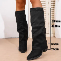 2025 automne et hiver femmes bout pointu talon brut genou bottes hautes femme métal décor pantalon bottes haute qualité femme chaussures