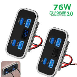4 Ports 12V RV USB Outlet 76W Dual PD3.0 Type-C Quick Charge & QC3.0 Panel Wall Mount Charger Adapter For Marine Bus ATV Truck