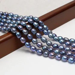 AAA High-quality Rice-shaped Natural Freshwater Pearls Black Semi-finished Rice Beads for Jewelry Making DIY Necklace Bracelet