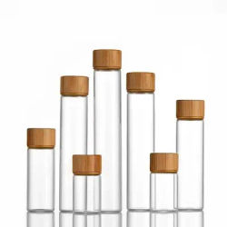 1PC Empty Clear Glass Bottles With Bamboo Wood Cap Spice Bottles Sealed Reagent Bottle DIY Crafts Empty Small Wishing Bottle Jar