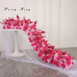 Hot Pink Rose Artificial Flowers Row Runner for Wedding Arch Arrangement Decor Hanging Floral Road Lead Flower Ball Props