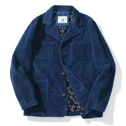 Quality 100% Cotton Plant Blue Jacket for Men Autumn Vintage Corduroy Loose Leisure Workwear Men Suit Blazer