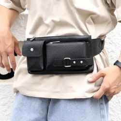 Men Business Waist Pack PU Male Chest Bag Waterproof Fanny Pack Belt Bags Phone Packs Multi-Layer Casual Shoulder Crossbody Bags