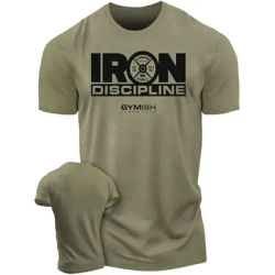 T-shirt homme Sports de rue Gym Discipline en acier lettre impression T-shirt quotidien décontracté à manches courtes T-shirt homme vert