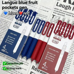 4PC Gel PenRed Pocket Pen Blue Pen Pocket Press Neutral Pen Quick Drying High Appearance Head Exam Brush Pen
