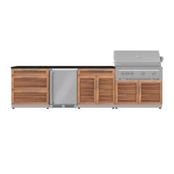 NewAge Outdoor Kitchens Stainless Steel 7-Piece Cabinet Set with 3-Drawer, Bar, Grill Cabinet, Platinum Grill, Countertop, and Fridge