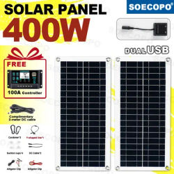 SOECOPO 400W Solar Panel Kit 2 Foldable 18V Panels Camping Comes with A Free 100A Controller & 5V USB Ports for Easy Charging.