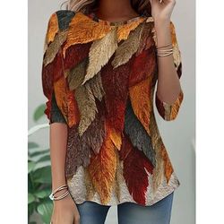 Per donna Maglietta Grafico Piante Vintage Moda Elegante Manica Lunga Girocollo Top Regolari Quotidiano Weekend Stampato Nero Giallo Arancione Estate Primavera Autunno