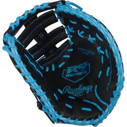 Rawlings R9 Series 13" Single Post-Double Bar Web First Base Mitt - Right Hand Throw Black/Blue