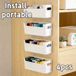 4 Pack Wall-Mounted Plastic Storage Boxes - Easy to Install Without Drilling, Suitable for Office, Desktop, Home, Bathroom