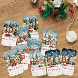 50pcs Christmas Hanging Tags-Village Snowy Scene Themed,Labels For Christmas Presents,Xmas Tree Decor,Gift For Party,Gatherings