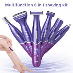 Women's 6-in-1 Electric Shaver Beard Face Body Female Bikini Arm Armpit Leg Epilator Multifunctional Rechargeable