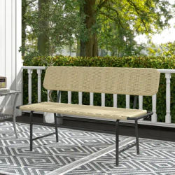 Banc de chaise en polyrattan, banc de jardin 2 places en osier sans accoudoir, jusqu'à 250 kg, structure en métal, banc de balcon élégant en kaki