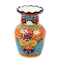 'Hand-Painted Talavera Ceramic Decorative Vase from Mexico'