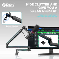 Adjustable Microphone Boom Arm Extended Riser with Cable Management Desktop Microphone Hanging Stand for Live Streaming Gaming