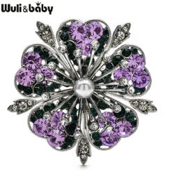 Wuli&baby Rhinestone Cherry Blossom Flower Brooch Pins 3-color Metal Plants For Women's Clothes Backpack Brooches Gifts