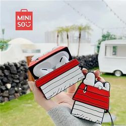 NEW MINISO Snoopy Airpods Pro Case 1 2 3, Cartoon Silicone Wireless Bluetooth Earbuds, Protective Cover With Lanyard for Snoopy airpods Pro2